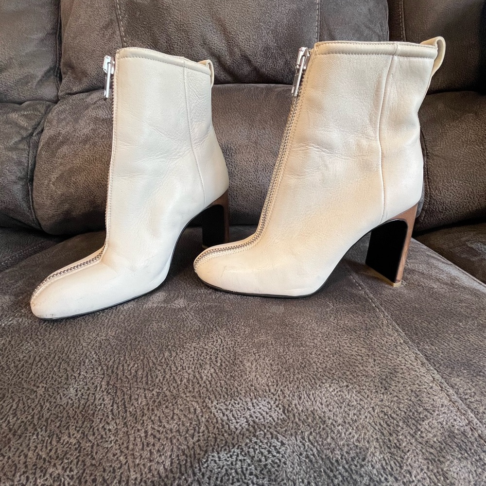 rag & bone Off-White Leather Front-Zip Ankle Boots